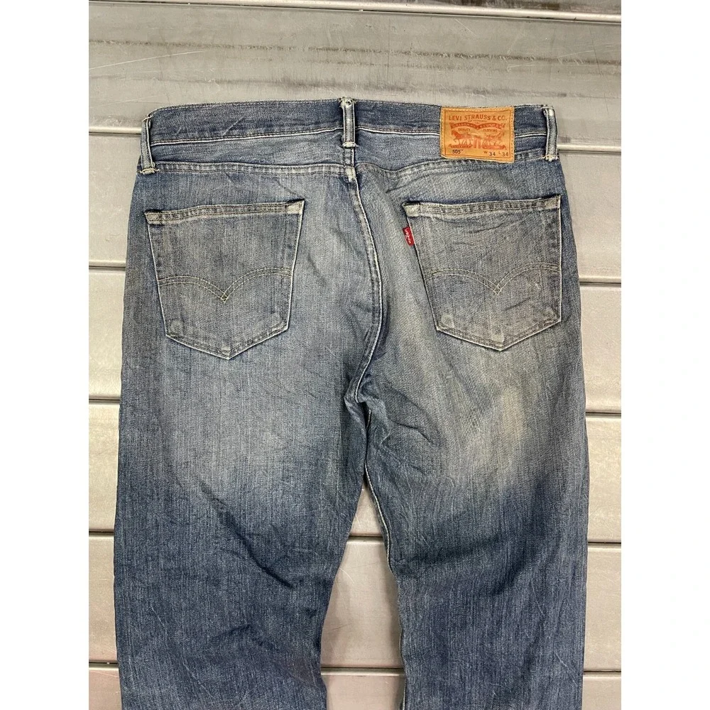 Levis 505 Jeans Straight Fit Jeans Mens 35x34 Blue Medium Wash‎ Denim Faded
